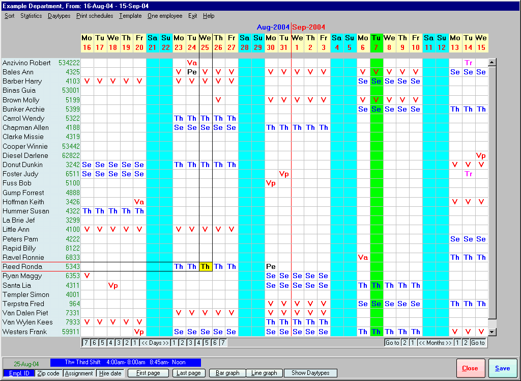 Employee Scheduling Assistant Version 2.3.2 - Main Scheduling Form